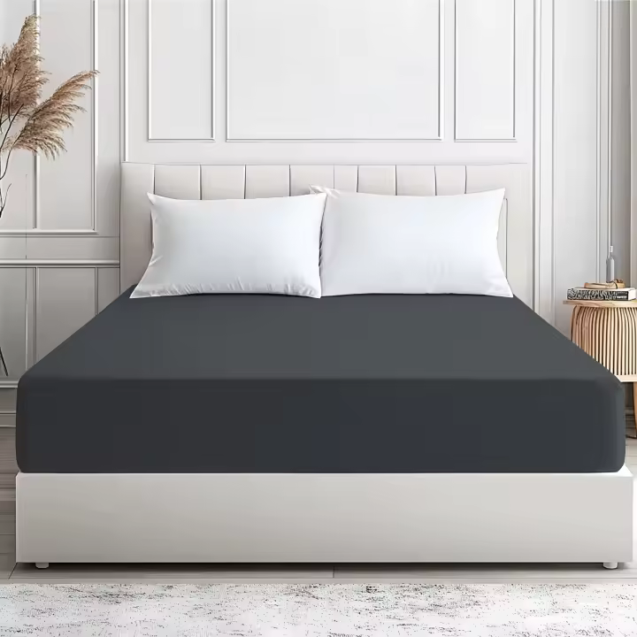 SHANN - Sábana Bajera Ajustable - Gris oscuro - Bolsillo Profundo 30cm - Microfibra Poliéster, Suave y Transpirable - Cama 90-105-135-150-160-180 - 1
