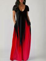 Vestido Casual De Verano Para Mujer Largo Con Bolsillos Estampado Suelto Cuello En V Manga Corta Vestido De Poliéster - details 3