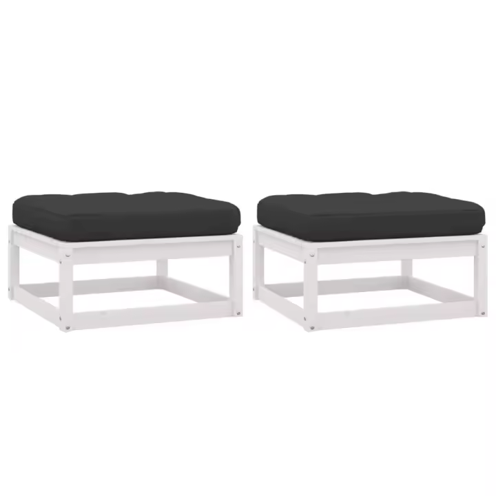 Taburetes de Jardín con cajones Blanco 2 UDS Madera maciza Pino - 1