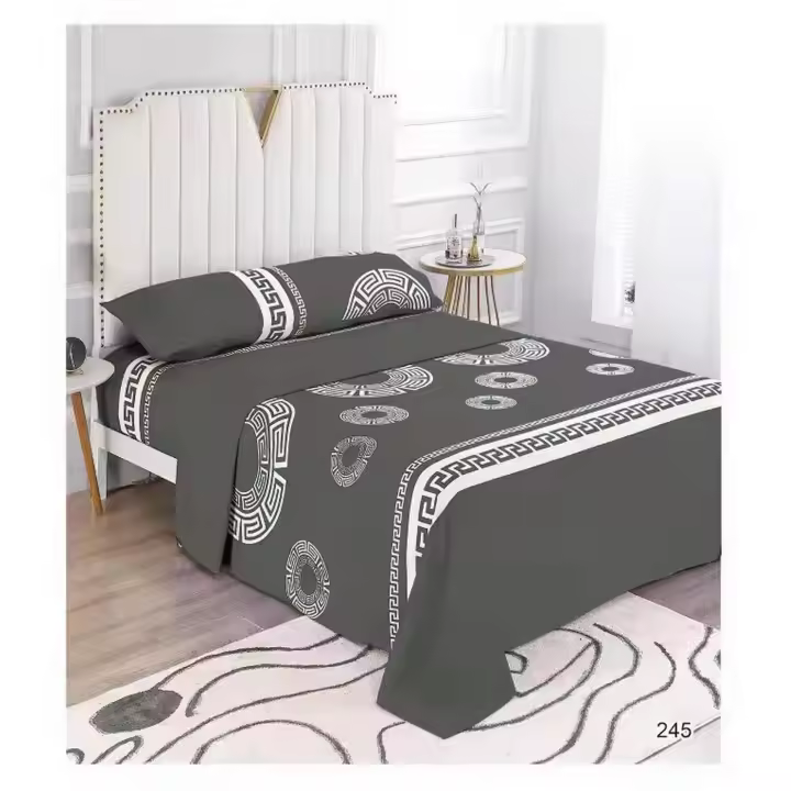 3 Piezas Juego de Sabanas Estampadas Cama 90 cm Gris Points - Primavera Verano - Algodón/Poliéster - Bajera, Encimera y Funda de Almohada - 1