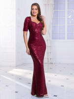 Vestido Maxi De Noche Con Encaje Y Cintura Imperio Manga Corta Diseño Clásico Para Fiesta De Baile Y Bodas Vestido De Cóctel Estirado - details 4