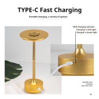 Lámpara De Mesa Recargable De Gran Capacidad En Aleación Para Dormitorio Lámpara Sin Cable De Toque Para Camping Candelabro Creativo Con Carga USB-C - details 2