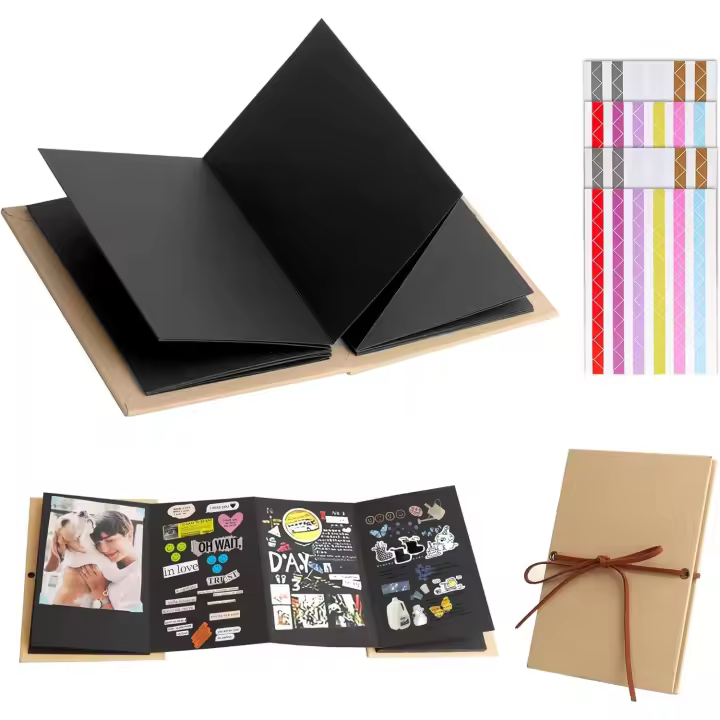 1Pcs Álbum de Fotos DIY,  de Fotos para Pegar y Escribir, Álbum de Fotos de Bricolaje, es de Recortes,  de Fotos Scrapbook, con Esquinas de Foto, Estilo Acordeón(12.5 x 18 cm) - 1