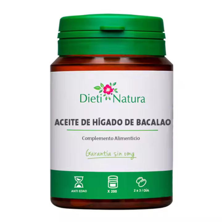 Dieti Natura Aceite de Hígado de Bacalao Omega 3 Vitamina A y D3 - 200 Cápsulas - 1
