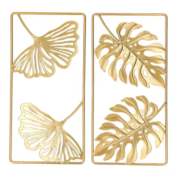 2 Unids Ginkgo Hoja Pared Decoración Fuerte Metal Color Oro para Dormitorio Oficina Sala Estar - 1