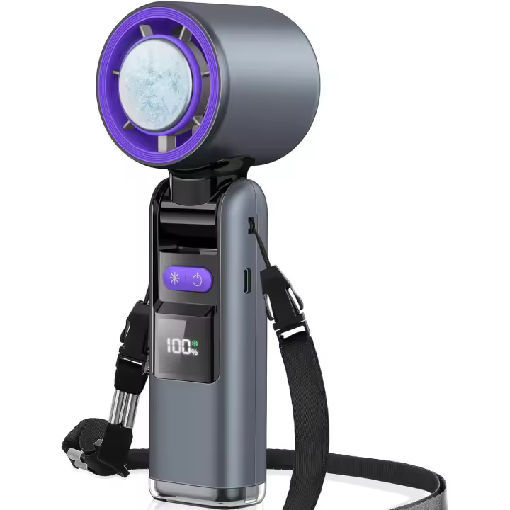 Ventilador portátil de mano - Mini ventilador - Potente mini ventilador de 4000 mAh con luz - Tiempo máximo de enfriamiento de 13 horas, ajuste de 199 velocidades - Ventilador - Pequeño ventilador plegable - Imprescindible para viajes, camping y oficina - 1