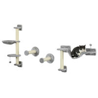 PawHut Estante de Escalada para Gatos de Pared Juego de Estantes para Gatos 4 Piezas con Hamaca Bola Plataformas para Saltar Poste de Sisal y Escalera 84,5x19x54 cm Gris y Beige - details 0