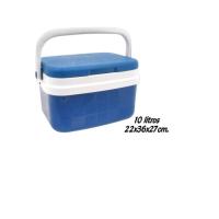 Nevera portátil con asa, 10 litros, polipropileno, porta alimentos para playa, acampada, camping, 22 x 33 x 24 cm, color azul y blanco - details 0