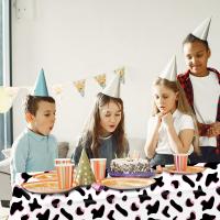 Mantel Desechable De Poliéster Y Algodón Con Estampado De Vaca En Blanco Negro Y Rosa Tema De Animales De La Granja Para Fiestas Cumpleaños - details 7