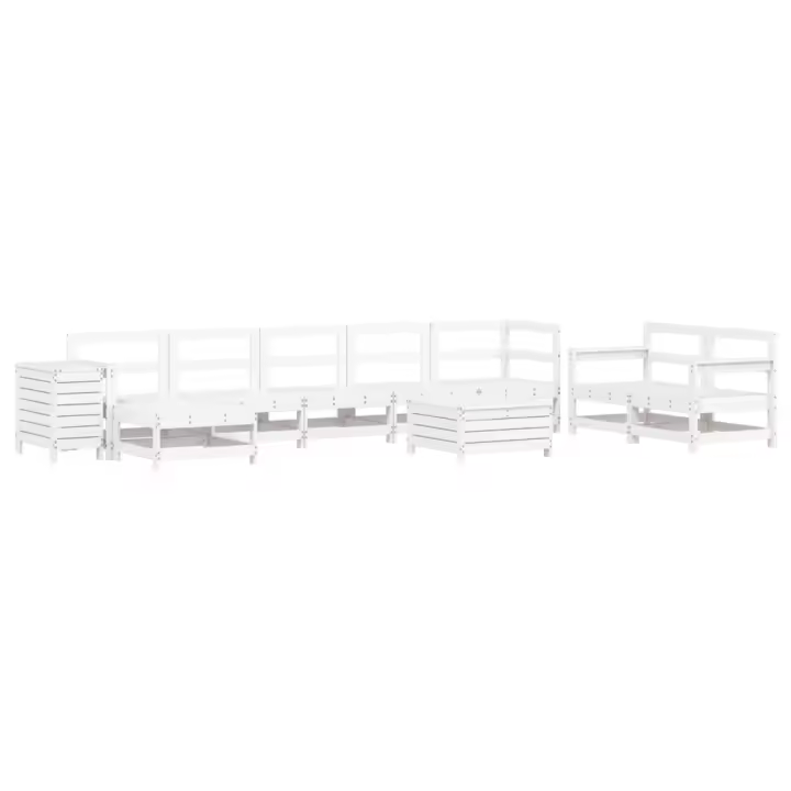 vidaXL Juego de sofás de jardín 10 pzas madera maciza de pino blanco - 1