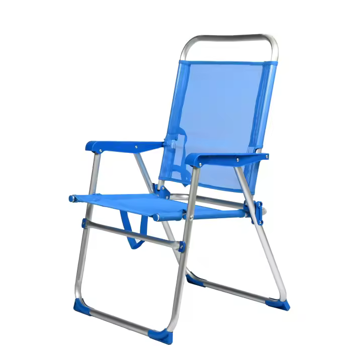 Silla Plegable Playa a Rayas, Silla Portátil Ligera Estructura de Acero Resistente, Silla de Moda para Piscina Camping Jardín, Sillón Resistente con Reposabrazos, Silla de Playa Alta Plegable Color Puro 52.5*56*39cm - 1