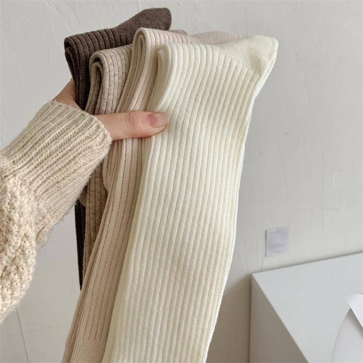 Retro Women Stockings New Fashion Autumn Casual Solid Color Japanese Style Warm Socks For Woman Soft Winter Knee High Socks Long