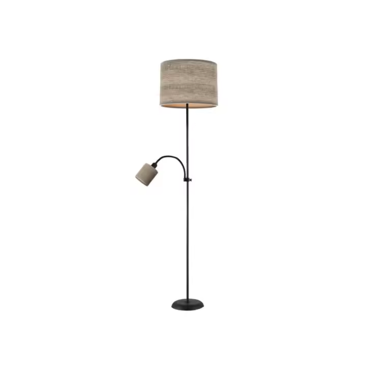 Fabrilamp - Pie De Salon Armonia 1xe27+1xe14 Negro-madera Gris C/lector 155x40x40 cm - 1