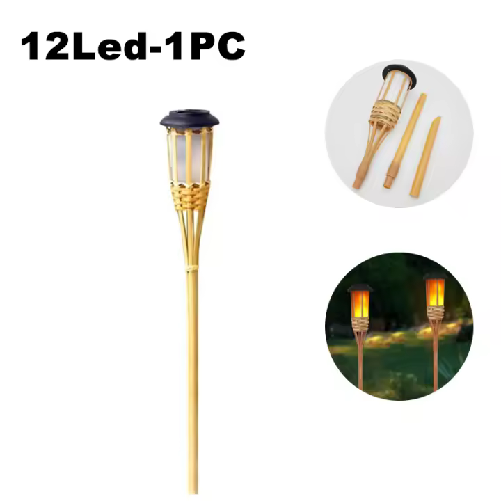 Lámpara Solar LED Efecto De Llama De Bambú Impermeable Iluminación De Jardín Linternas De Jardín Paisajismo Exterior Luz - 1