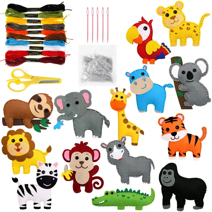 Kit De Artesanía Y Costura Para Niños 14 Piezas Animales Del Árbol De Navidad DIY Set De Peluches De Lana Estampado De Animal Para Principiantes - 1