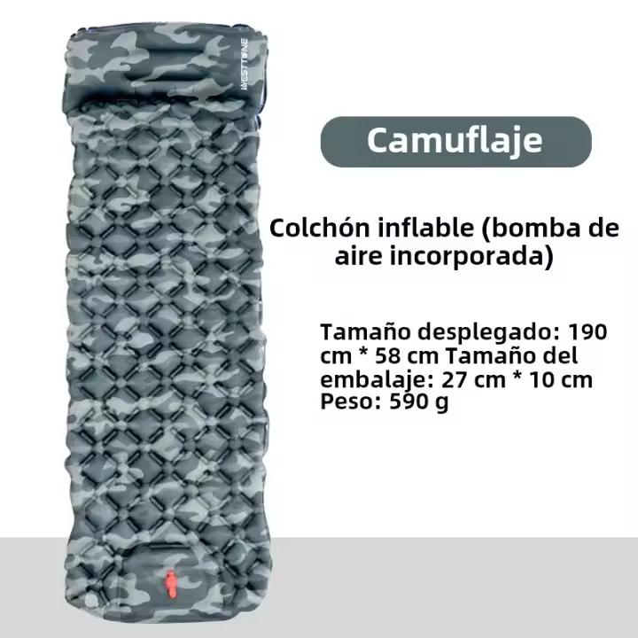 Almohadilla De Dormir Para Camping WEST TUNE Inflable Ultraligera Con Bomba Integrada Y Apoyabaras Para Viajes Y Senderismo - 1