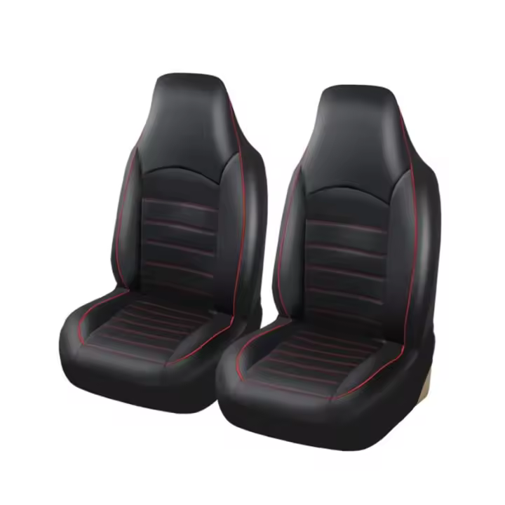 Fundas de asiento de coche Clásicas De Acero sintético de cuero, universales, se adaptan a la mayoría de coches, trucues, SUV o furgonetas, color Rojo. - 1