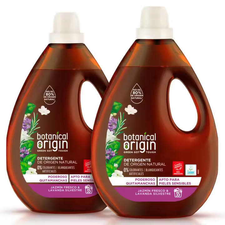 Botanical Origin Detergente Ecológico para Ropa, Flor de Naranjo y Hojas Cítricas o Jazmín y Lavanda Silvestre, 70 Dosis (2x35) - 1