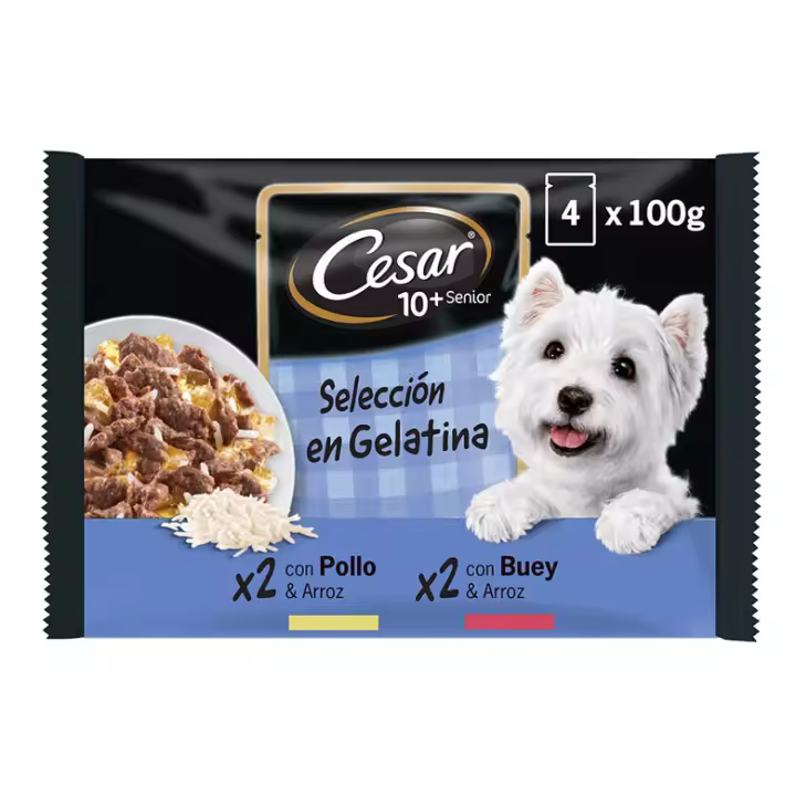 Cesar Pouch Senior +10 en Gelatina Comida Húmeda para Perros - (13 Packs de 4u x 100gr) - 1