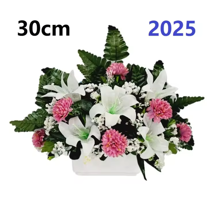 Centro de Flores para Cementerio Gerimport - Ramos de Flores para Todos los Santos - Flores Artificiales de Tela - Ancho 30cm - Alto 30cm - Personalizar Color y Medida - Contacto Directo con Nosotros - 1