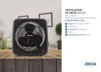 Mini ventilador Jocca de diseño compacto y elegante con estructura robusta con esquinas redondeadas, 2 velocidades de gran caudal de aire, 3 aspas, 30W de potencia y asa para fácil transporte - details 2