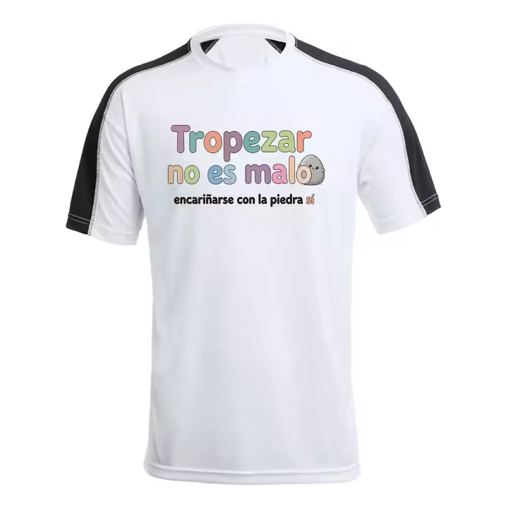 MERCHANDMANIA CAMISETA técnica franja mangas NEGRA frase graciosa chiste tropezar piedra problemas vida tshirt - 1