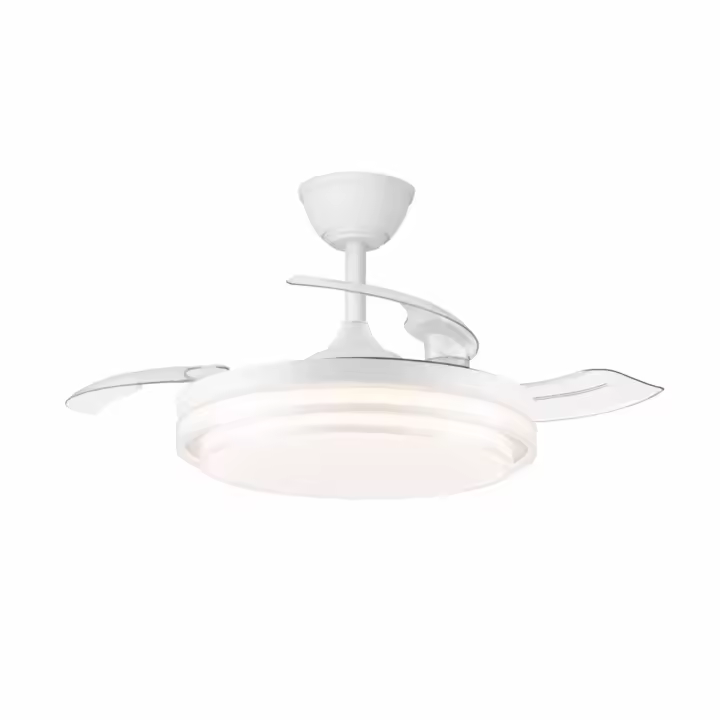 Ventilador de techo modelo PAMPIN L blanco, Smart app, motor DC 6 velocidades Tecnología Led 60W sistema CCT 6300 Lúmenes, Control remoto temporizador, regulable en color e intensidad, Memoria motor inverter verano/invierno ultra silencioso. - 1
