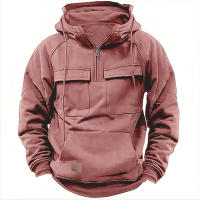 Nuevo Hombres Tops Sudadera con capucha Color sólido Sudadera Multi-Bolso Parche Chaqueta de cuero - details 6