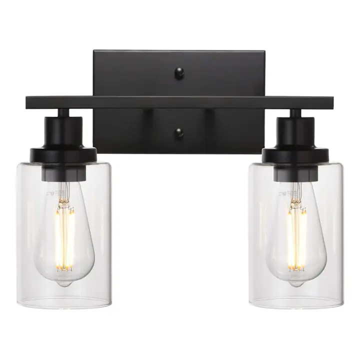 RICEEL Aplique de pared con pantalla de cristal y luz de tocador negra, apliques de pared para interior de estilo Vintage para lámpara de baño - 1