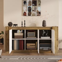 Aparadores, armarios Blancos brillantes y de Madera, Diseño sin Tiradores, puertas-inclinadas que hace las veces de Tiradores, bisañas de Cierre suave y estantes regulables. - details 1