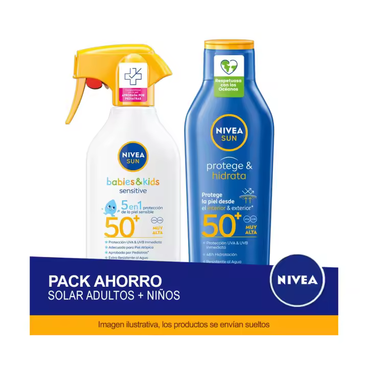 NIVEA SUN Pack ahorro protector solar - Contiene crema solar para niños + crema solar para adultos - 1