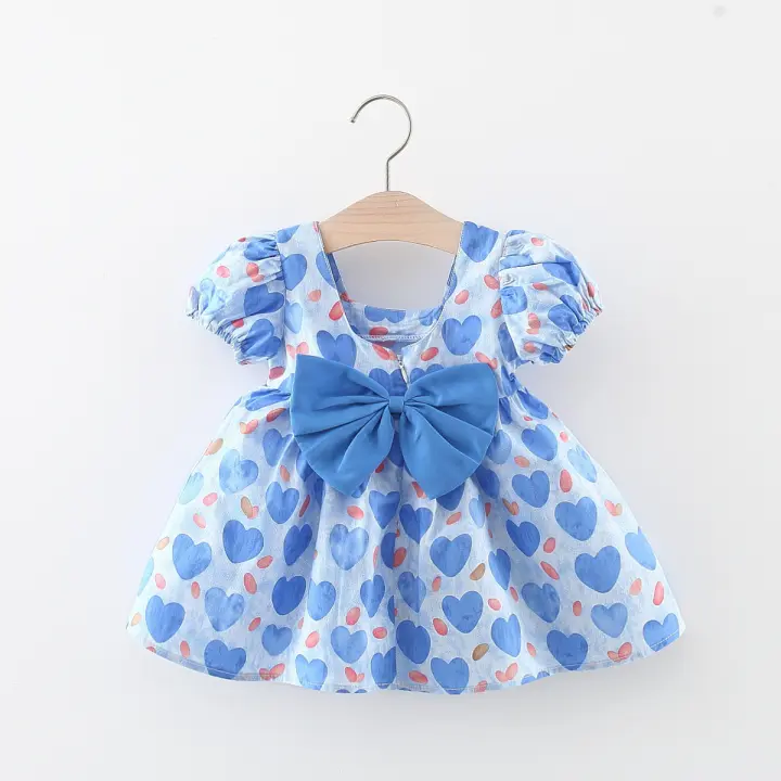 Vestido De Verano Para Bebé Niña Con Estampado De Amor Y Lazo En Algodón Vestido De Fiesta Con Mangas Flounce Estilo Coreano - 1