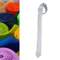 Ociodual Corbata estrecha de poliester unisex para eventos color Plata textura fina - details 3