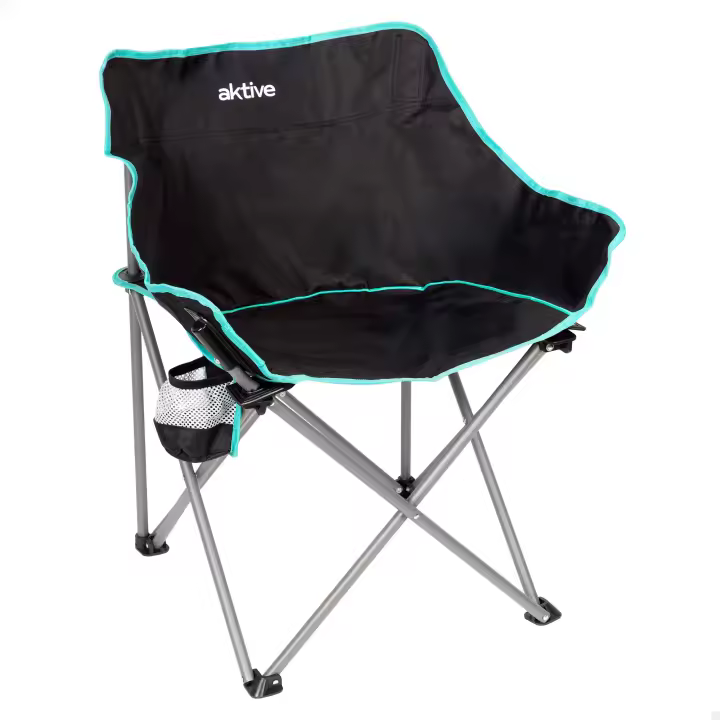 Aktive - Silla plegable de camping con posavasos, estructura de acero, ligera y resistente. Incluye bolsa de transporte, ideal para exteriores, playa y montaña. Fácil de transportar y almacenar. - 1