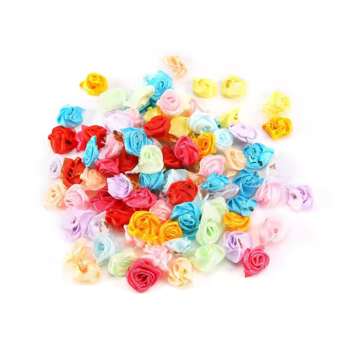 100PCS/Lot Mini Handmade Satin Rose Ribbon Rosettes Fabric Flower Appliques For Wedding Decoration Craft Sewing Accessories - 1