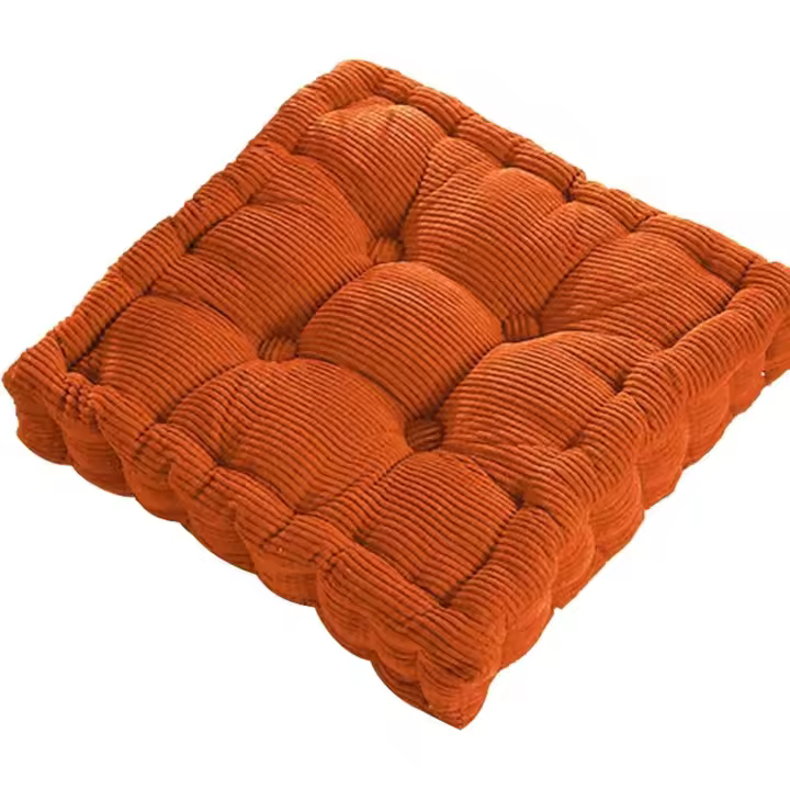 Cojín de pana para suelo, cojín cuadrado de pana, cojín de meditación, cojín de pana con mechones, cojines cuadrados y redondos para silla, sofá, tatami, yoga, interior y exterior (naranja) - 1