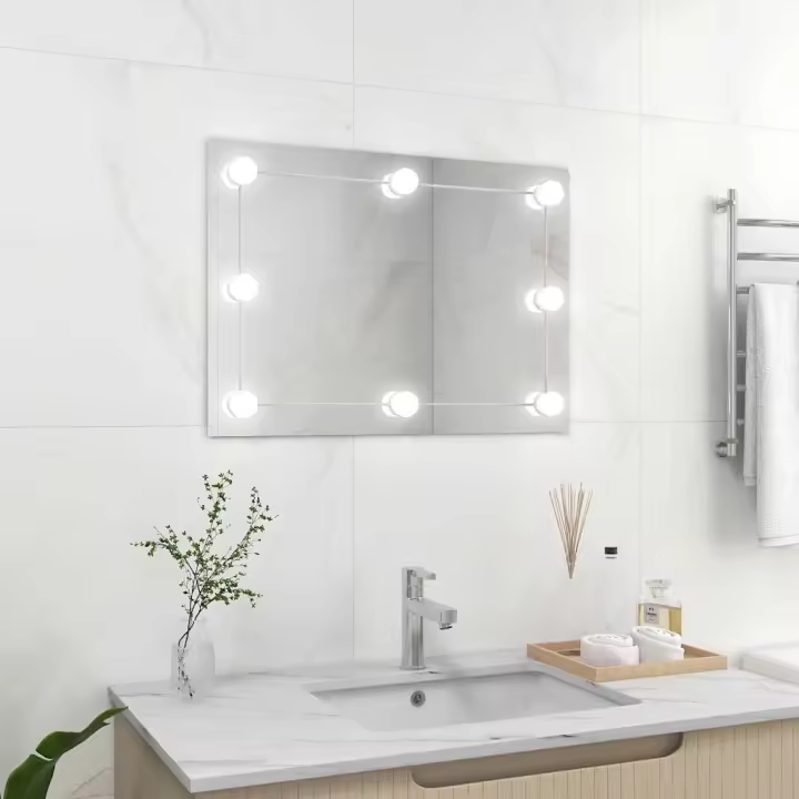 Espejo de pared sin marco con luces LED rectangular de vidrio - 1