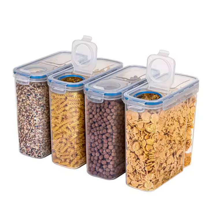 Set De 4 Contenedores Airtight Para Alimentos De Plástico Capacidad De 4L/2.5L Transparentes Para Almacenamiento De Cereales Snacks Y Azúcar - 1