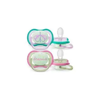 Philips Avent Ultra Air Soother: 2 chupetes ligeros y transpirables que brillan en la oscuridad para bebés de 0 a 6 meses sin BPA y con funda de transporte esterilizadora (modelo SCF376/19) - 1