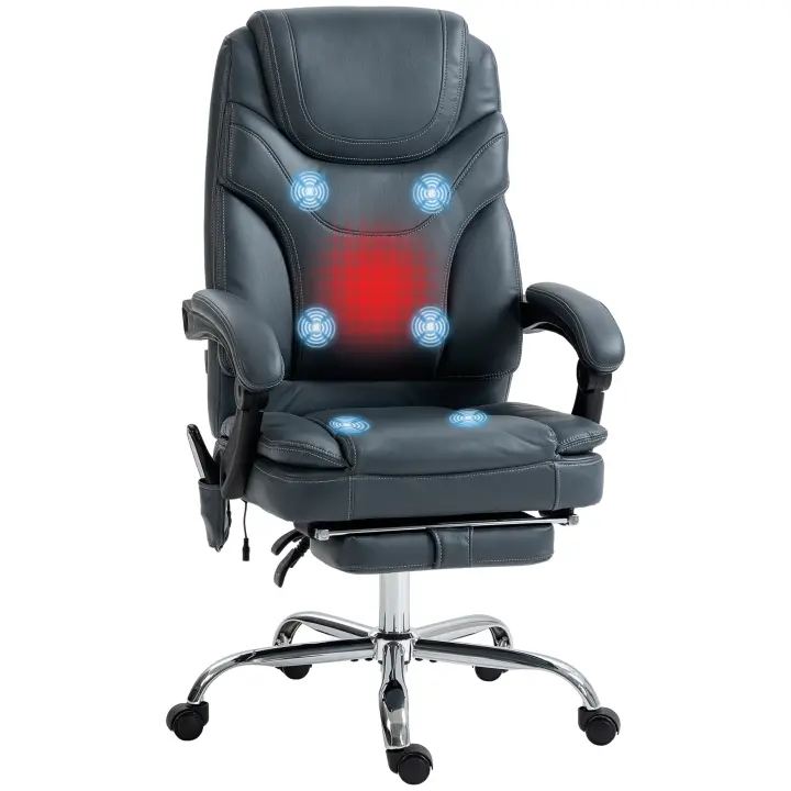 Vinsetto Silla de Masaje con 6 Puntos de Vibración y Calefacción Tapizado en Cuero PU Silla de Oficina Reclinable con Reposapiés y Altura Ajustable 67x67x113-121 cm Gris - 1