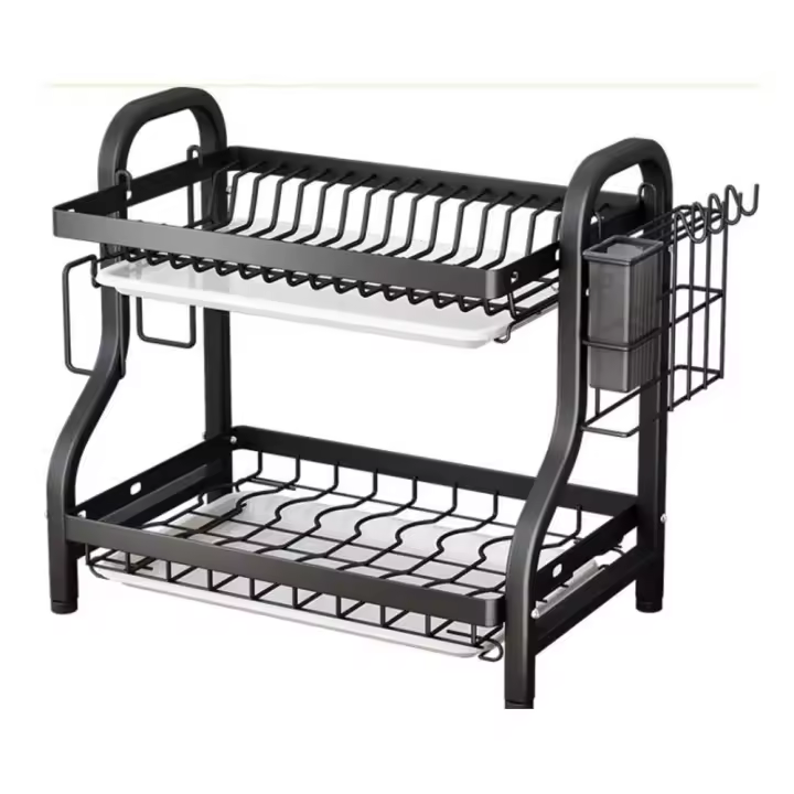 Escurridor para platos de cocina lava, escurridor para  con jaula para palillos cubierto,Escurridor de vajilla para el hogar organizador de vajilla para el hogar, organizador de accesorios de cocina de metal - 1