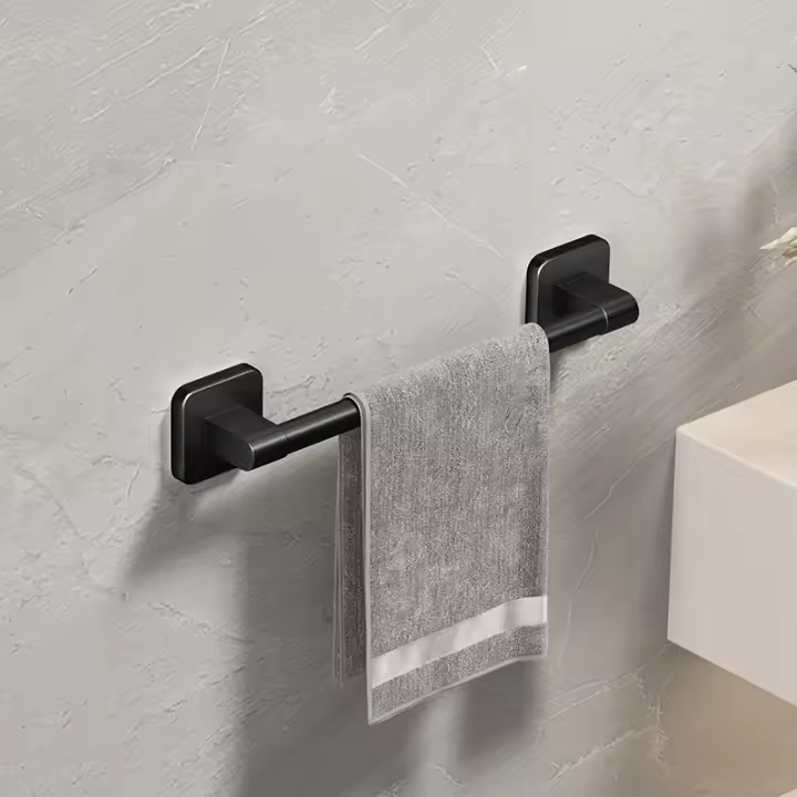 Soporte Para Toalla De Baño Self-Adhesivo Blanco Y Negro Sin Perforar Instalación Sencilla Material Plástico Y Aleación De Aluminio - 1