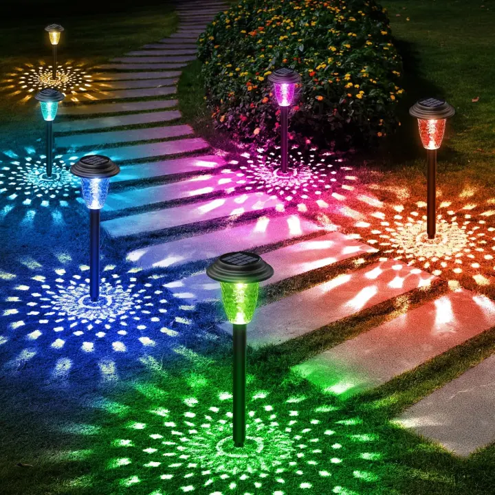 piezas de luces solares para jardín al aire libre, luces solares para exteriores con LED de colores y luz blanca cálida, lámpara solar impermeable para césped, terraza, regalos, decoración navideña de Halloween - 1