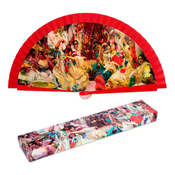 JAVIER Arte Flamenco - Abanico de 23 cm con Varillas de Madera Estampada y Tela - 1