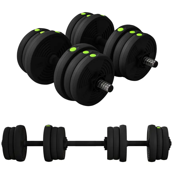 SPORTNOW Kit de Mancuernas 20kg 2 en 1 Juego de Pesas con Barra de Pesas Mango Antideslizante Mancuernas Ajustables para Entrenamiento de Fuerza en Hogar Gimnasio Oficina Negro y Verde - 1