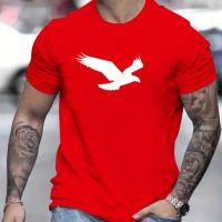 Camiseta Casual De Verano Para Hombre Con Patrón De Águila Algodón 100% Cuello Redondo Manga Corta Transpirable T-Shirt Top - details 7