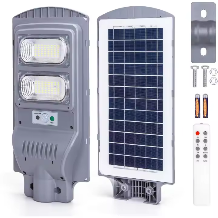 Farola solar exterior con sensor de movimiento, mando a distancia, 100W luz blanca. Foco solar LED para exterior con temporizador, impermeable protección IP65. No incluye soporte - 1
