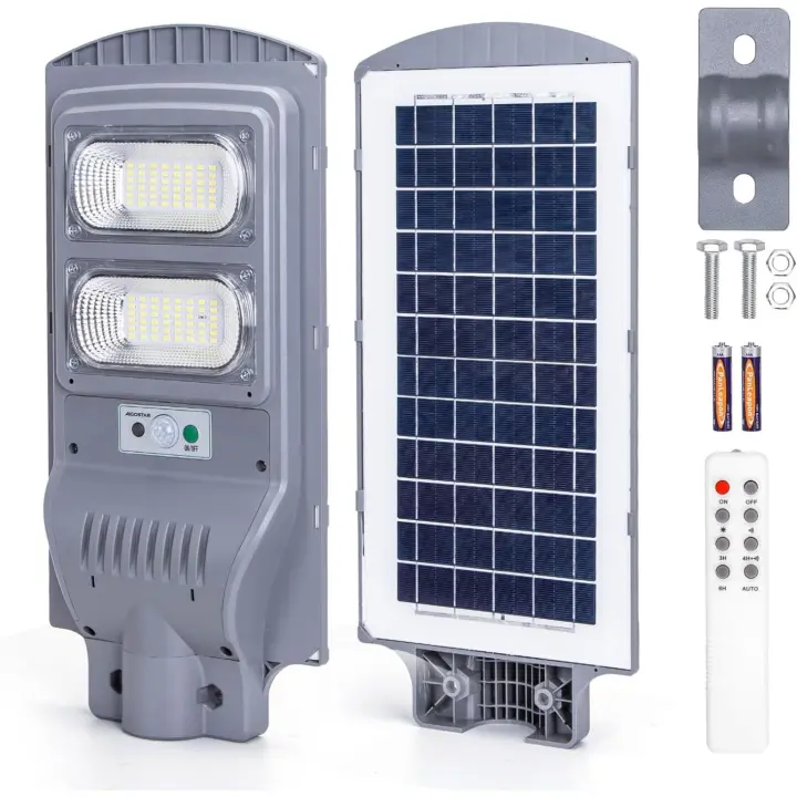 Farola solar exterior con sensor de movimiento, mando a distancia, 100W luz blanca. Foco solar LED para exterior con temporizador, impermeable protección IP65. No incluye soporte - 1