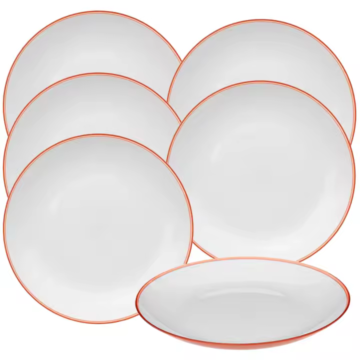 Wellhome - Juego de 6 Platos Rojo Coral Irrompibles de Polipropileno para Ensaladas, Carnes y Pescados - 1