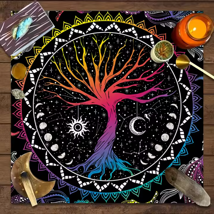 Mantel De Tarot Árbol De La Vida 1pc Decoración De Astronomía Y Brujería Mat De Cartas Oráculo Magia Arte Divinación Para Hogar - 1